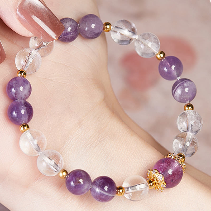 Wear FengShui 925 Sterling Silver Natural Amethyst White Crystal Balance Bracelet