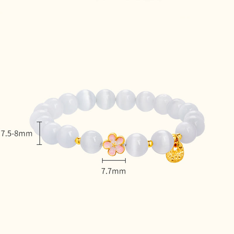 Wear FengShui 925 Sterling Silver Natural Peach Blossom White Cat's Eye Positive Bracelet