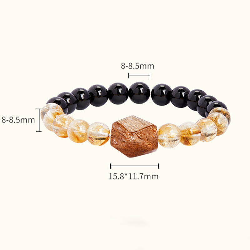 Wear FengShui Natural Black Obsidian Citrine Super Seven Crystal Strength Bracelet