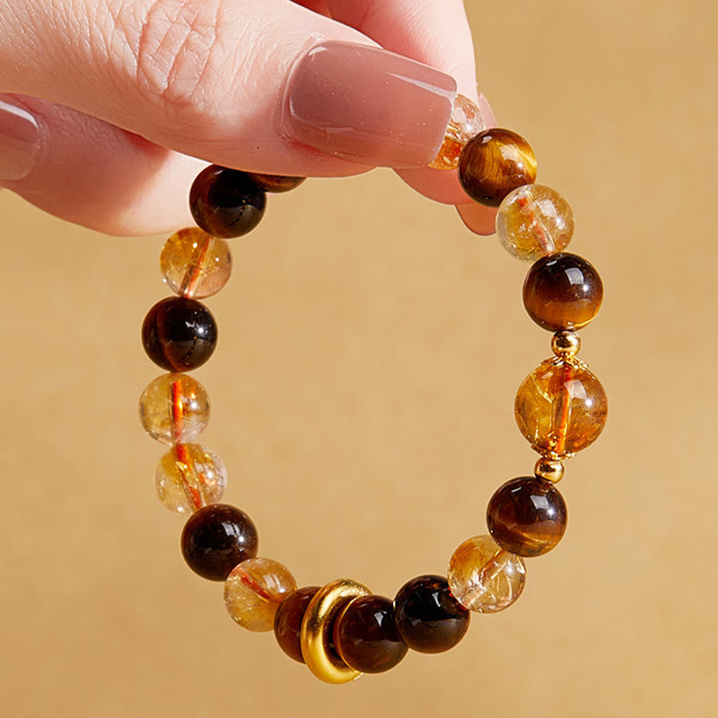 Wear FengShui 999 Sterling Silver Natural Citrine Tiger Eye Peace Buckle Protection Bracelet