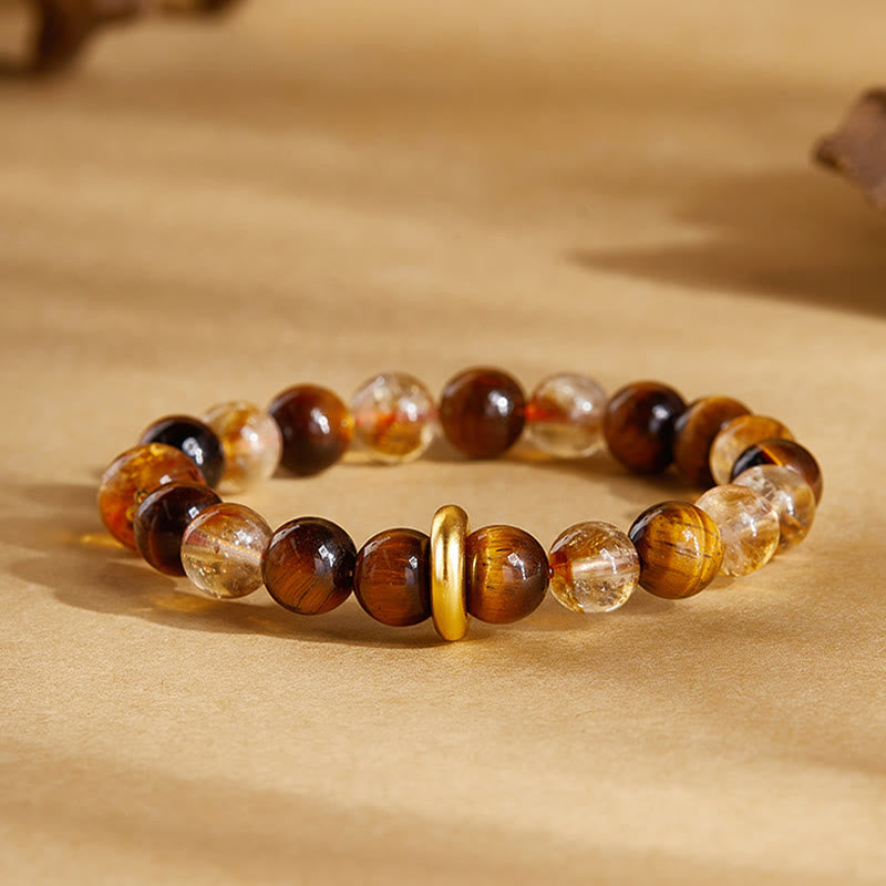 Wear FengShui 999 Sterling Silver Natural Citrine Tiger Eye Peace Buckle Protection Bracelet