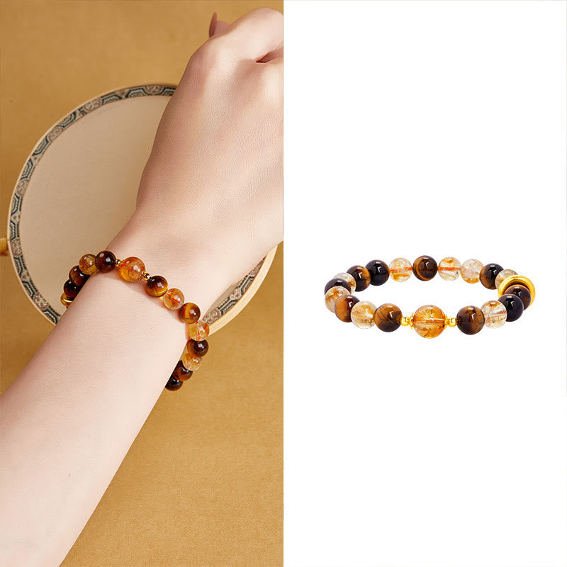 Wear FengShui 999 Sterling Silver Natural Citrine Tiger Eye Peace Buckle Protection Bracelet