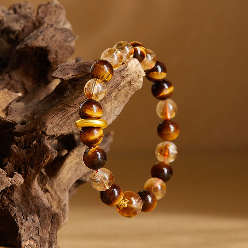Wear FengShui 999 Sterling Silver Natural Citrine Tiger Eye Peace Buckle Protection Bracelet