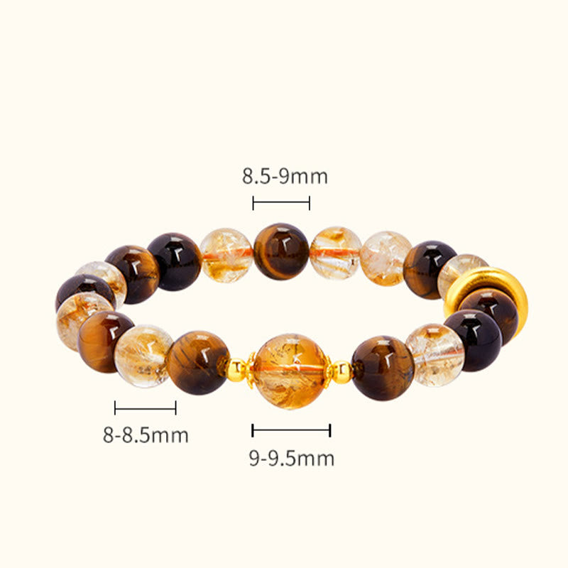 Wear FengShui 999 Sterling Silver Natural Citrine Tiger Eye Peace Buckle Protection Bracelet