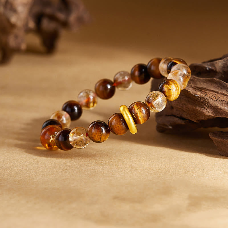 Wear FengShui 999 Sterling Silver Natural Citrine Tiger Eye Peace Buckle Protection Bracelet
