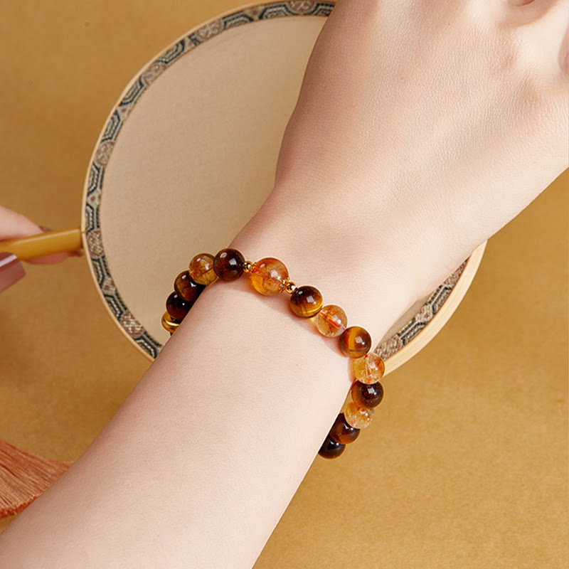 Wear FengShui 999 Sterling Silver Natural Citrine Tiger Eye Peace Buckle Protection Bracelet