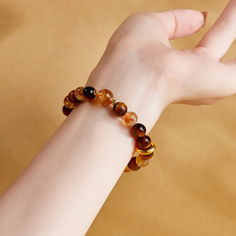Wear FengShui 999 Sterling Silver Natural Citrine Tiger Eye Peace Buckle Protection Bracelet