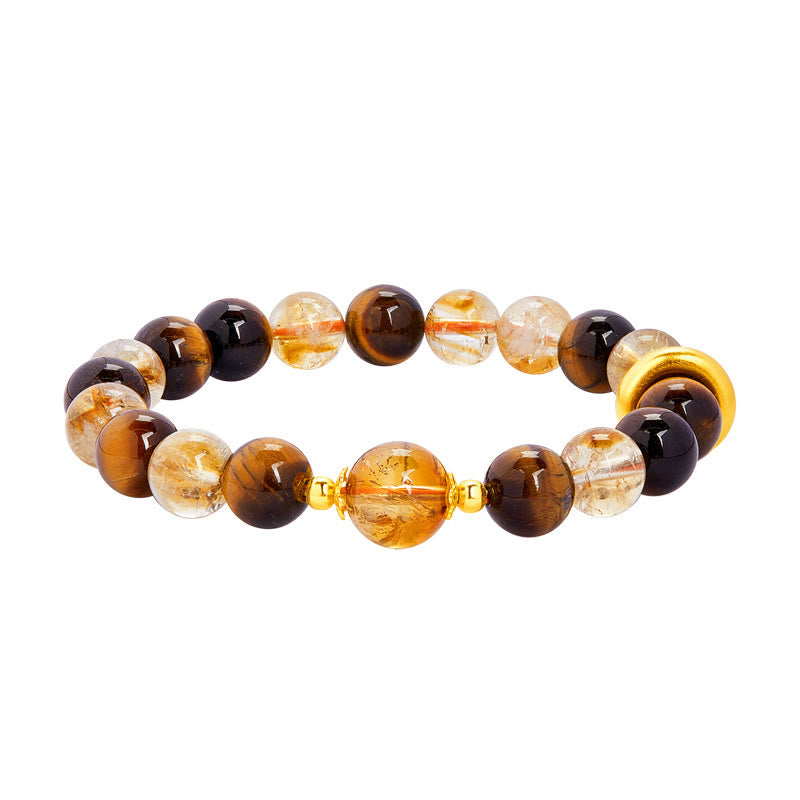 Wear FengShui 999 Sterling Silver Natural Citrine Tiger Eye Peace Buckle Protection Bracelet