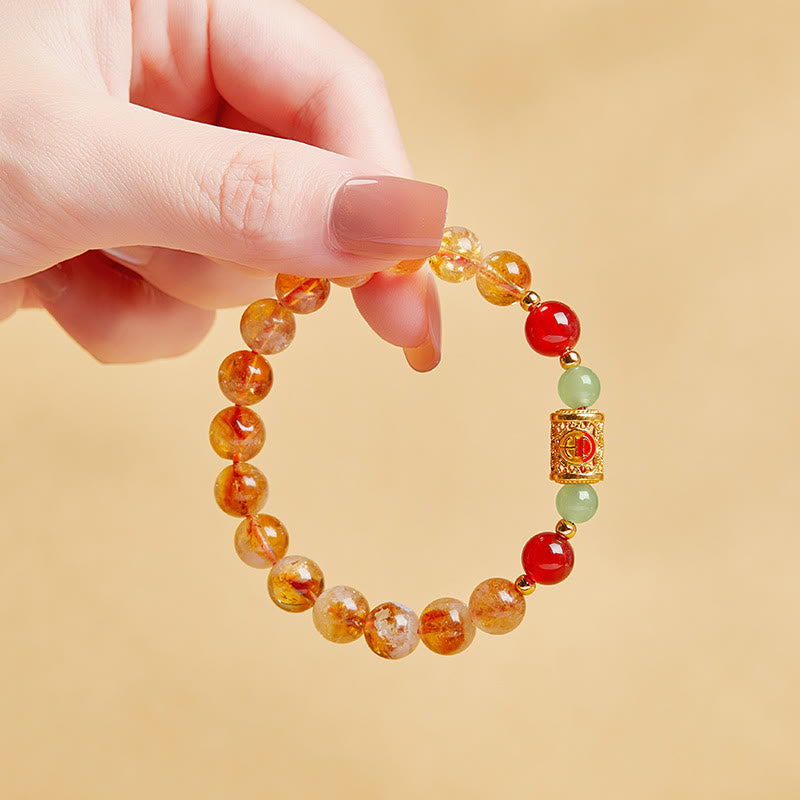 Wear FengShui 999 Sterling Silver Natural Citrine Red Agate Hetian Jade Beads Protection Bracelet