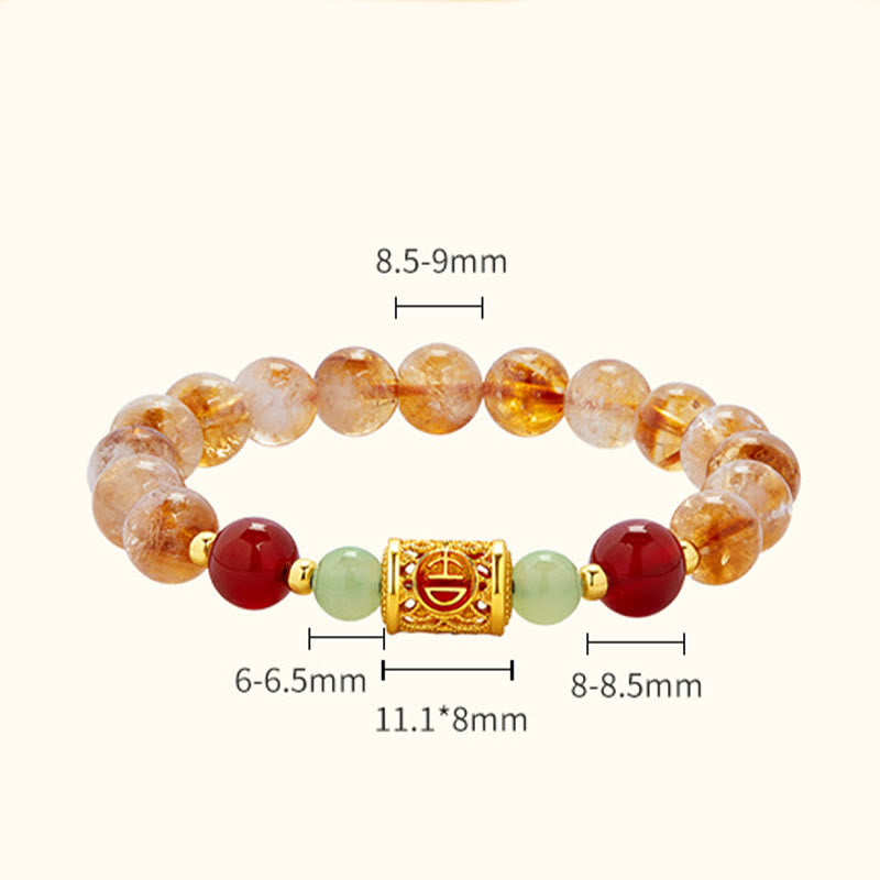 Wear FengShui 999 Sterling Silver Natural Citrine Red Agate Hetian Jade Beads Protection Bracelet