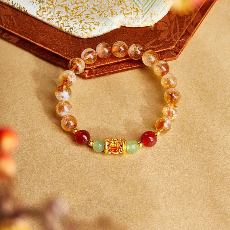 Wear FengShui 999 Sterling Silver Natural Citrine Red Agate Hetian Jade Beads Protection Bracelet