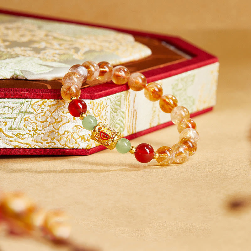 Wear FengShui 999 Sterling Silver Natural Citrine Red Agate Hetian Jade Beads Protection Bracelet