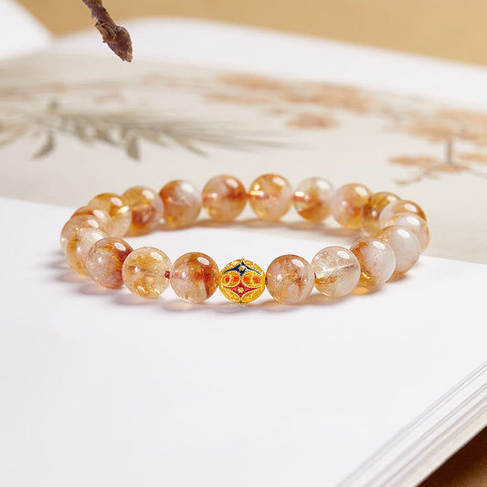 Wear FengShui 999 Sterling Silver Natural Citrine Flower Balls Beads Protection Bracelet