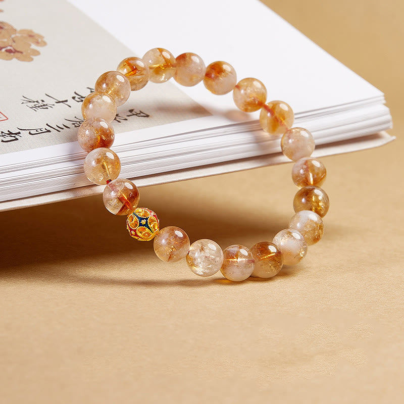Wear FengShui 999 Sterling Silver Natural Citrine Flower Balls Beads Protection Bracelet