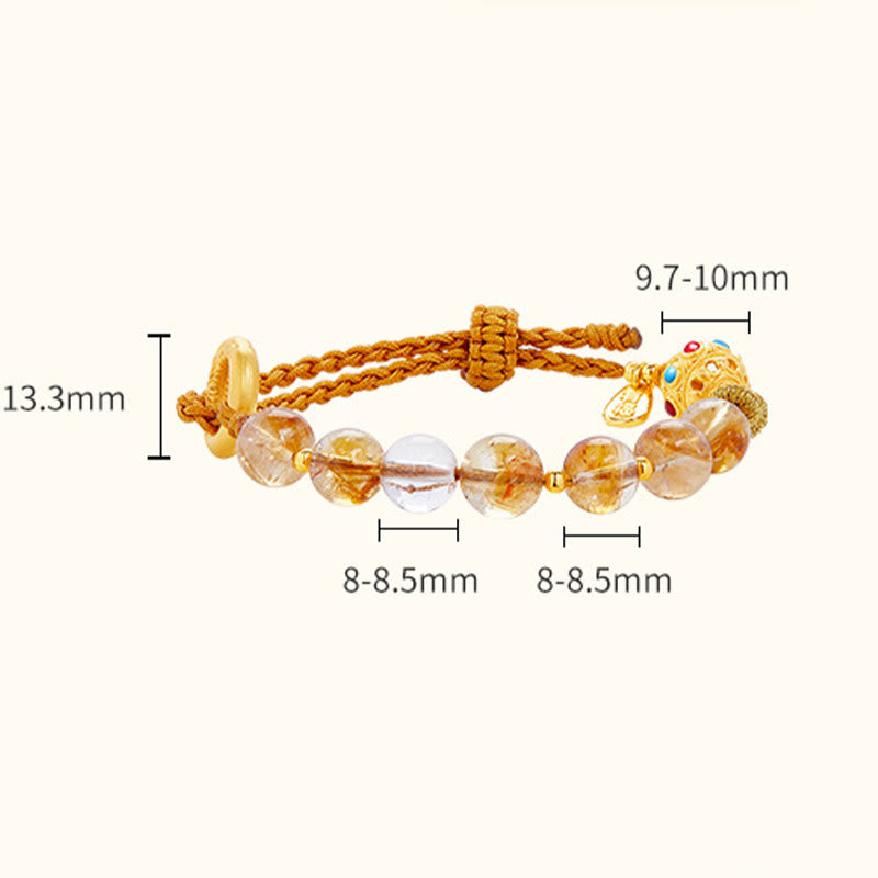 Wear FengShui 925 Sterling Silver Natural Citrine White Crystal Peace Buckle Meaning Fu Character Protection Braided String Bracelet