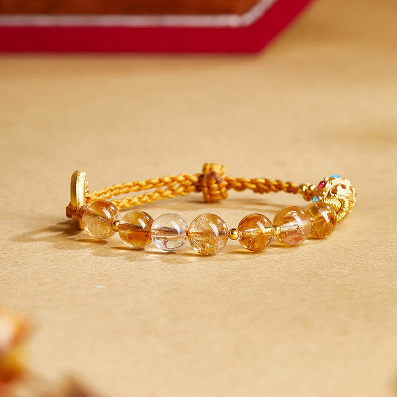 Wear FengShui 925 Sterling Silver Natural Citrine White Crystal Peace Buckle Meaning Fu Character Protection Braided String Bracelet
