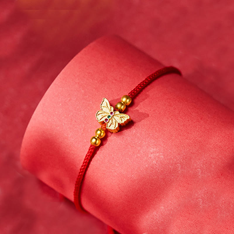Wear FengShui 999 Sterling Silver Butterfly Red String Strength Bracelet