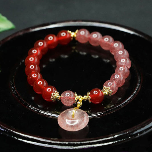 Wear FengShui Strawberry Quartz Red Agate Peace Buckle Positive Luck Bracelet