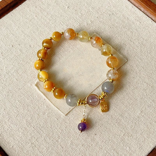 Wear FengShui Natural Citrine Tiger Eye Fu Character Prosperity Bracelet