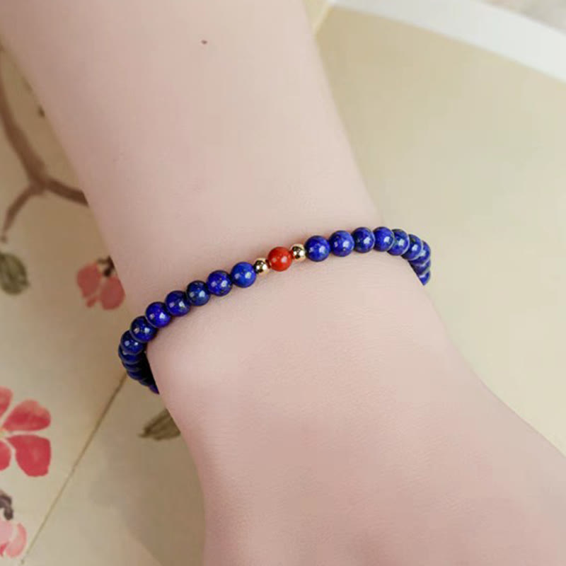 Wear FengShui Small Lazurite Cinnabar Ultra-thin Beads Positive Bracelet