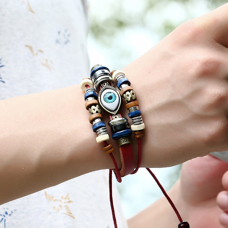 Wear FengShui Tibetan Evil Eye Leather Adjustable Protection Bracelet