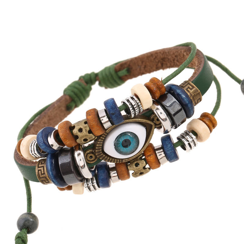 Wear FengShui Tibetan Evil Eye Leather Adjustable Protection Bracelet