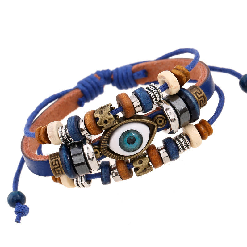 Wear FengShui Tibetan Evil Eye Leather Adjustable Protection Bracelet