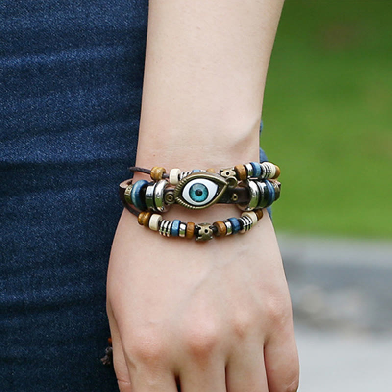 Wear FengShui Tibetan Evil Eye Leather Adjustable Protection Bracelet