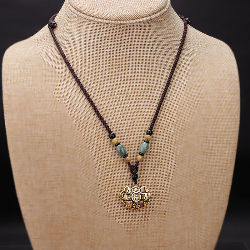 Wear FengShui Copper Brass Fu Character Luck Fortune Rope Necklace Pendant
