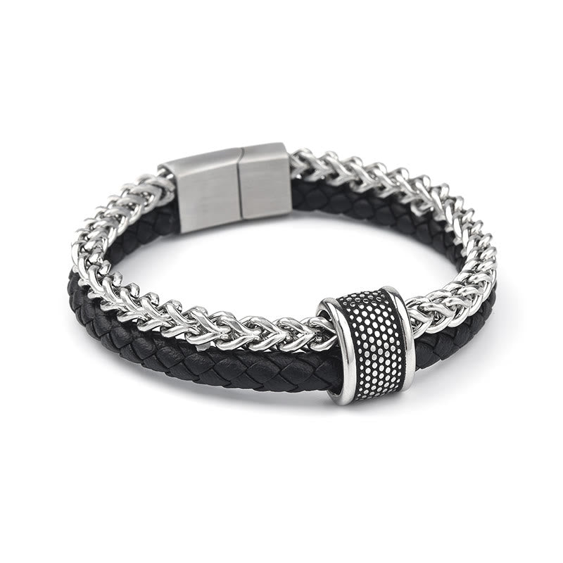 Wear FengShui Leather Double Layer Titanium Steel Balance Magnetic Buckle Bracelet