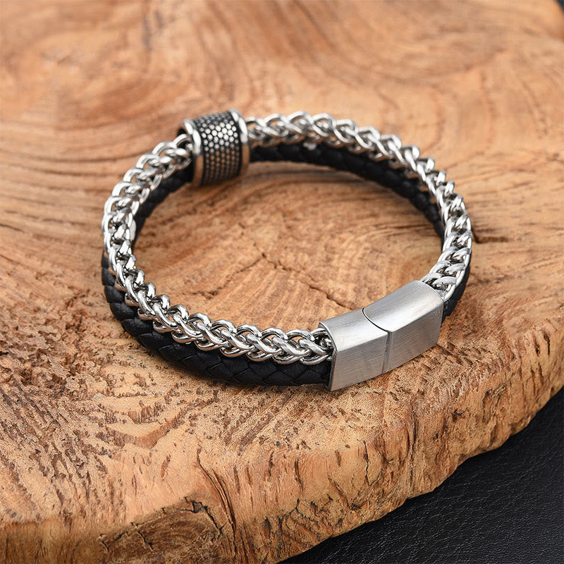 Wear FengShui Leather Double Layer Titanium Steel Balance Magnetic Buckle Bracelet