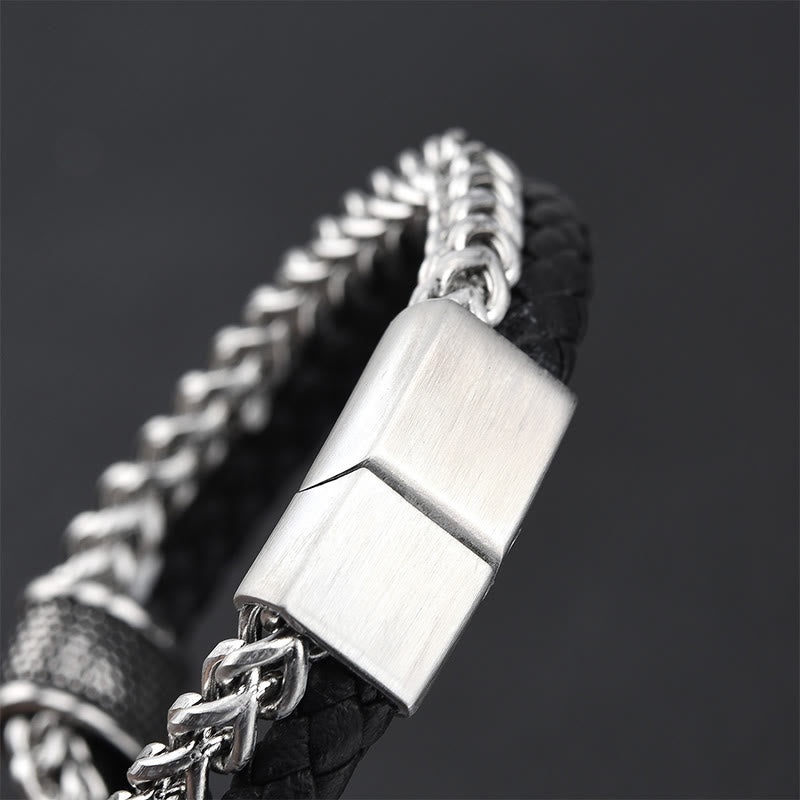Wear FengShui Leather Double Layer Titanium Steel Balance Magnetic Buckle Bracelet