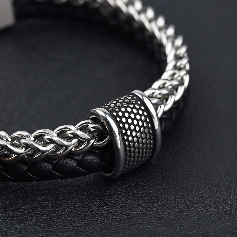 Wear FengShui Leather Double Layer Titanium Steel Balance Magnetic Buckle Bracelet