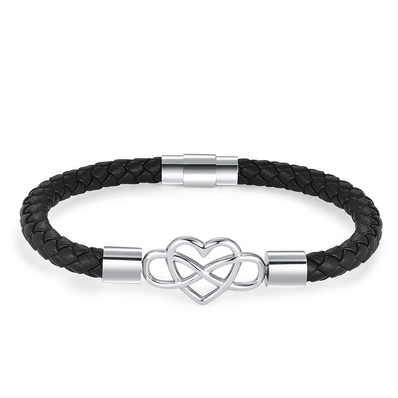 Wear FengShui Endless Knot Heart Leather Titanium Steel Strength Buckle Bracelet