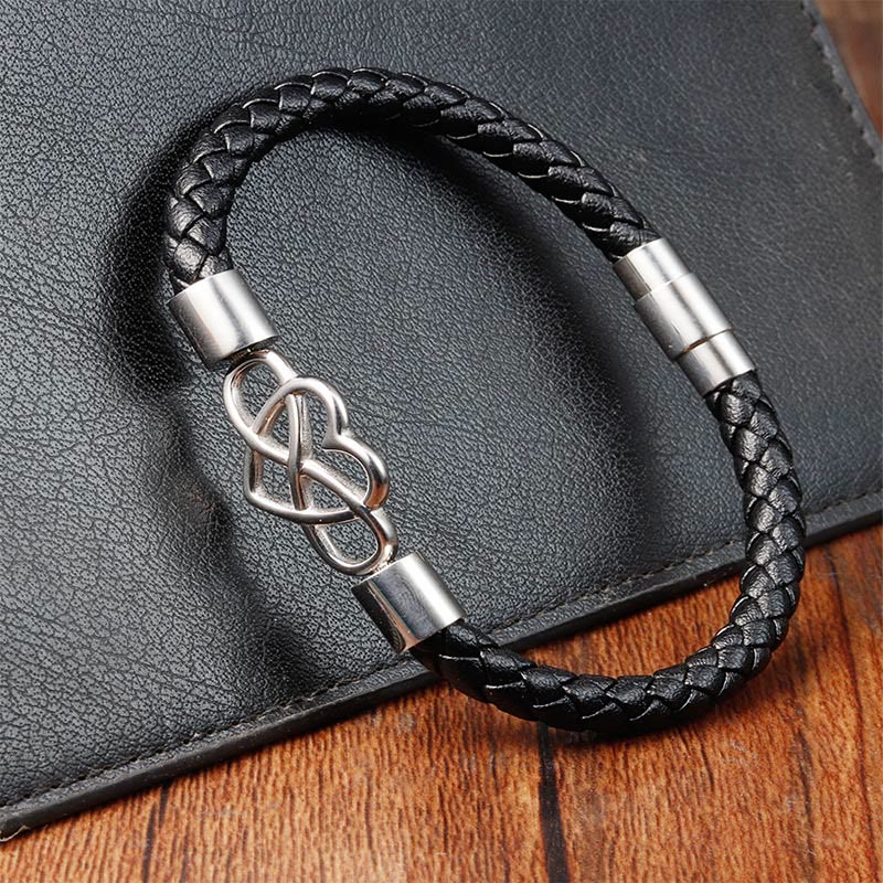 Wear FengShui Endless Knot Heart Leather Titanium Steel Strength Buckle Bracelet