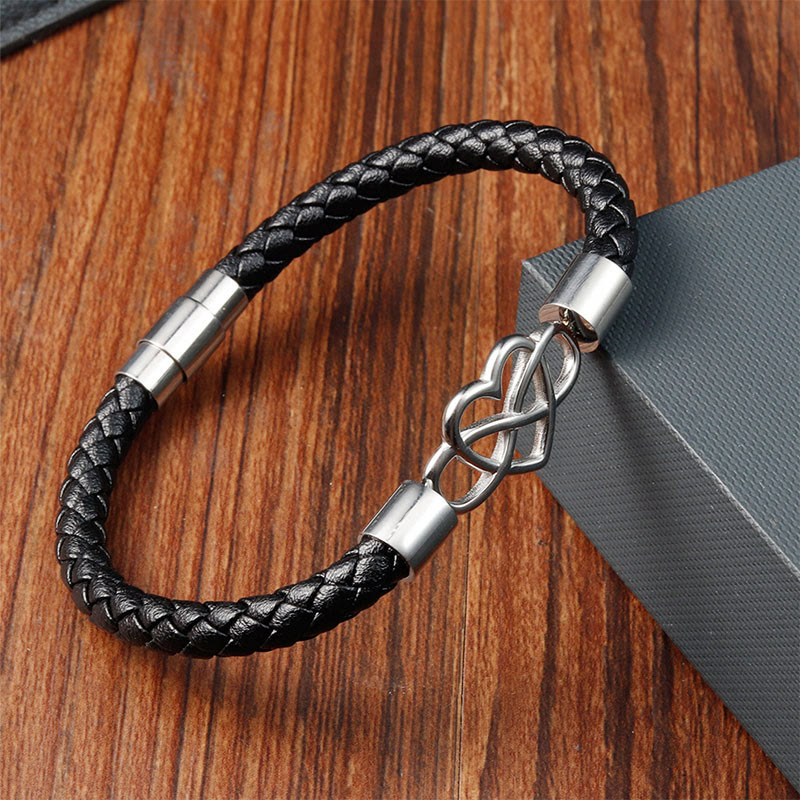 Wear FengShui Endless Knot Heart Leather Titanium Steel Strength Buckle Bracelet