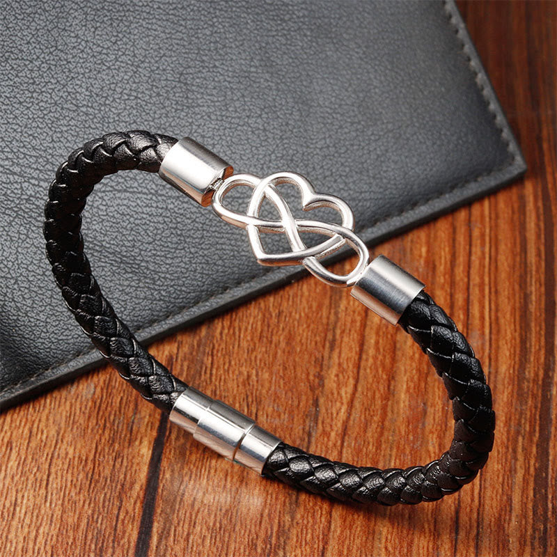 Wear FengShui Endless Knot Heart Leather Titanium Steel Strength Buckle Bracelet