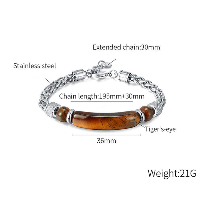 Wear FengShui Tiger Eye Black Obsidian Stone Titanium Steel Strength Buckle Bracelet