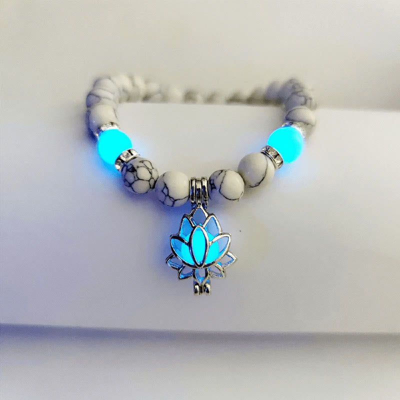 Wear FengShui Tibetan Turquoise Glowstone Luminous Bead Lotus Protection Bracelet
