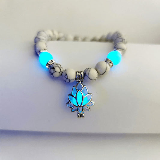 Wear FengShui Tibetan Turquoise Glowstone Luminous Bead Lotus Protection Bracelet