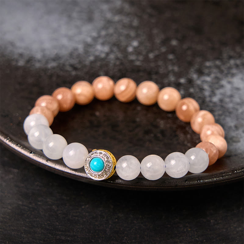 Wear FengShui Natural Peach Moonstone Aquamarine Soothing Bracelet