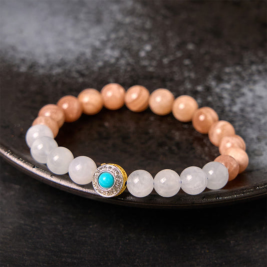 Wear FengShui Natural Peach Moonstone Aquamarine Soothing Bracelet