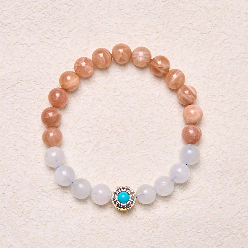 Wear FengShui Natural Peach Moonstone Aquamarine Soothing Bracelet