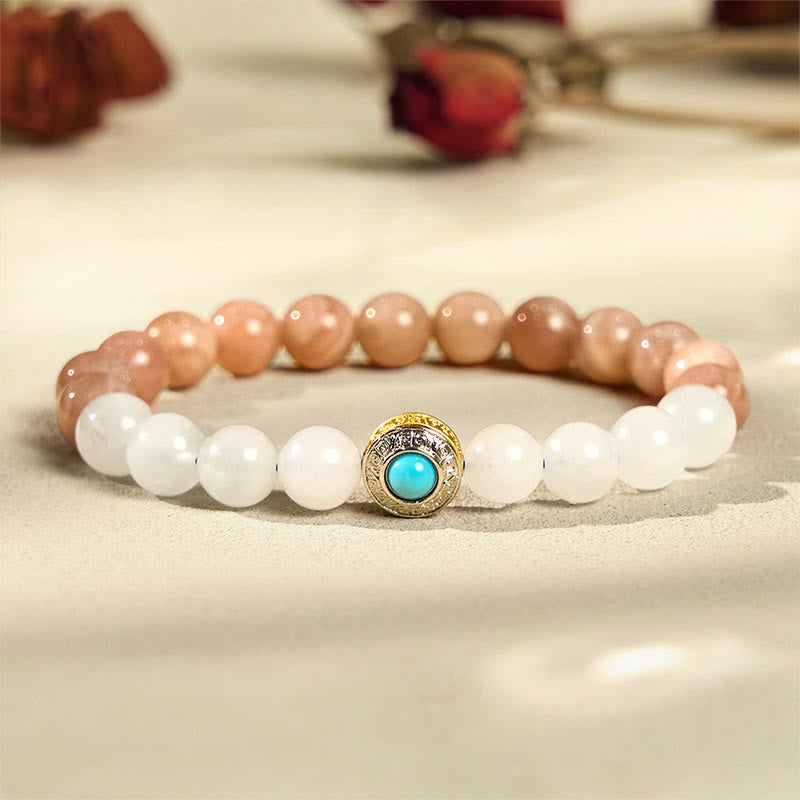 Wear FengShui Natural Peach Moonstone Aquamarine Soothing Bracelet