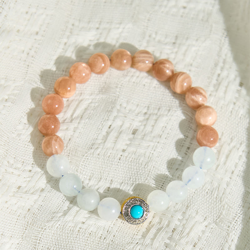 Wear FengShui Natural Peach Moonstone Aquamarine Soothing Bracelet