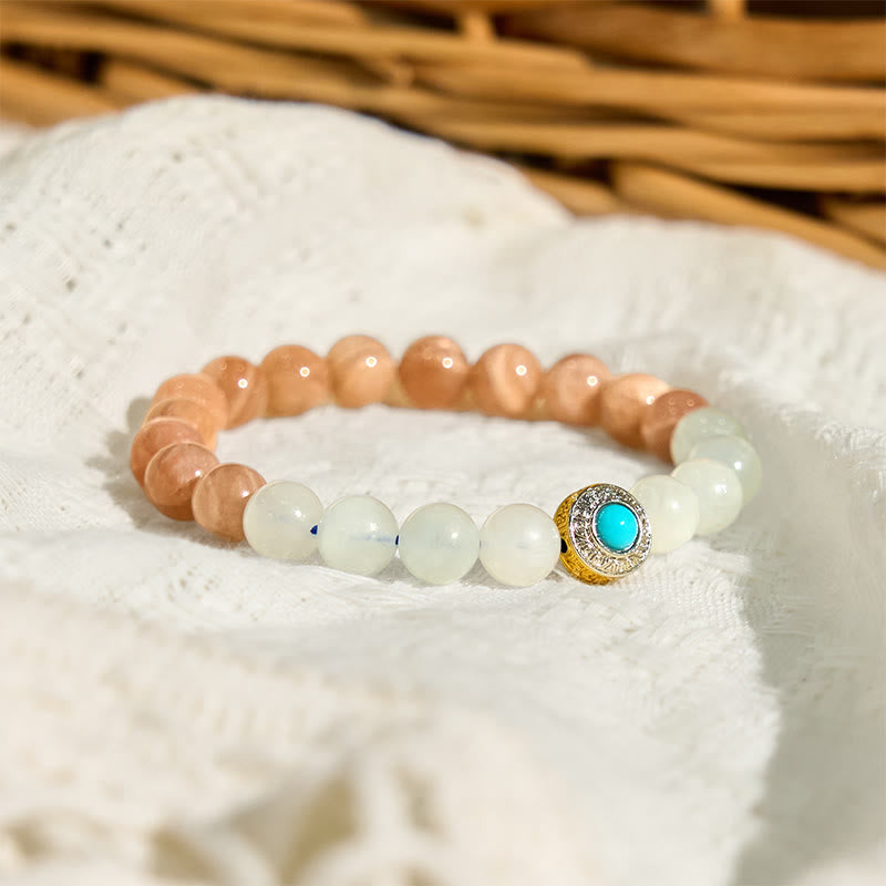 Wear FengShui Natural Peach Moonstone Aquamarine Soothing Bracelet