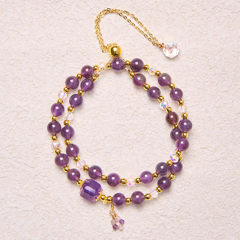 Wear FengShui Natural Amethyst Square Bead Meditation Healing Double Wrap Bracelet