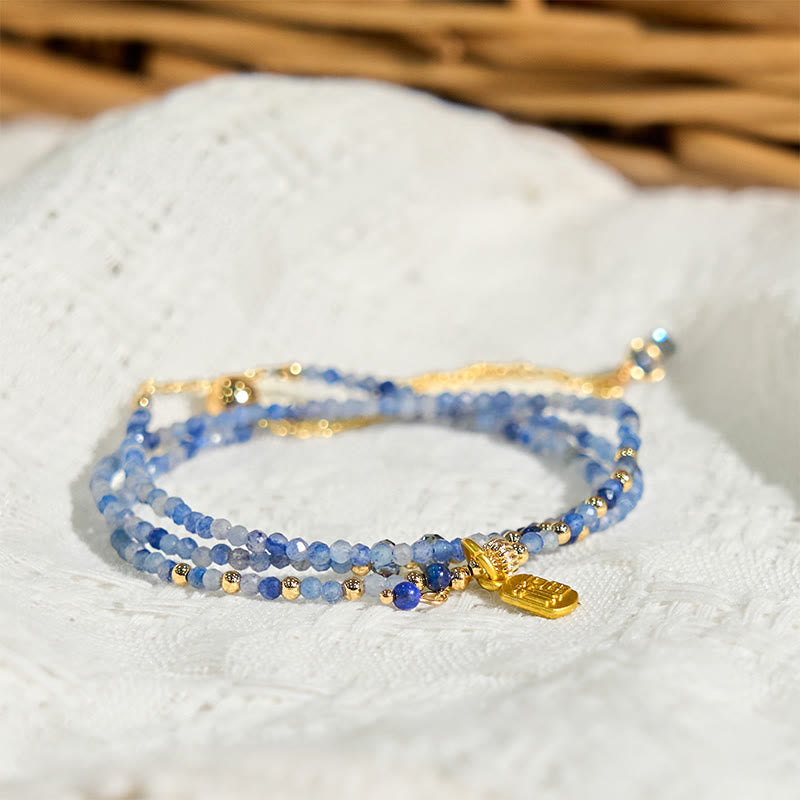 Wear FengShui 3mm Ultra-thin Beads Natural Lazurite Triple Wrap Fu Character Positive Bracelet