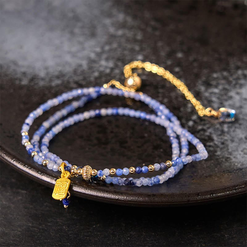 Wear FengShui 3mm Ultra-thin Beads Natural Lazurite Triple Wrap Fu Character Positive Bracelet