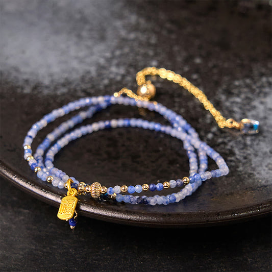 Wear FengShui 3mm Ultra-thin Beads Natural Lazurite Triple Wrap Fu Character Positive Bracelet